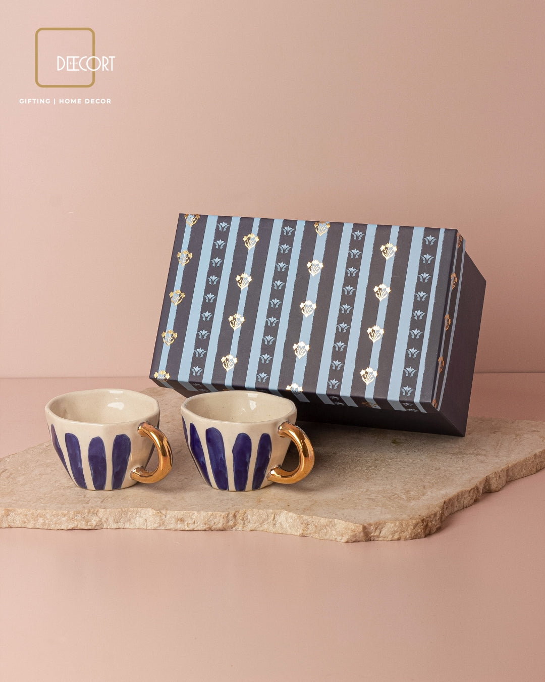 Royal Blue Hand-Painted Tea Cup - Set of 2