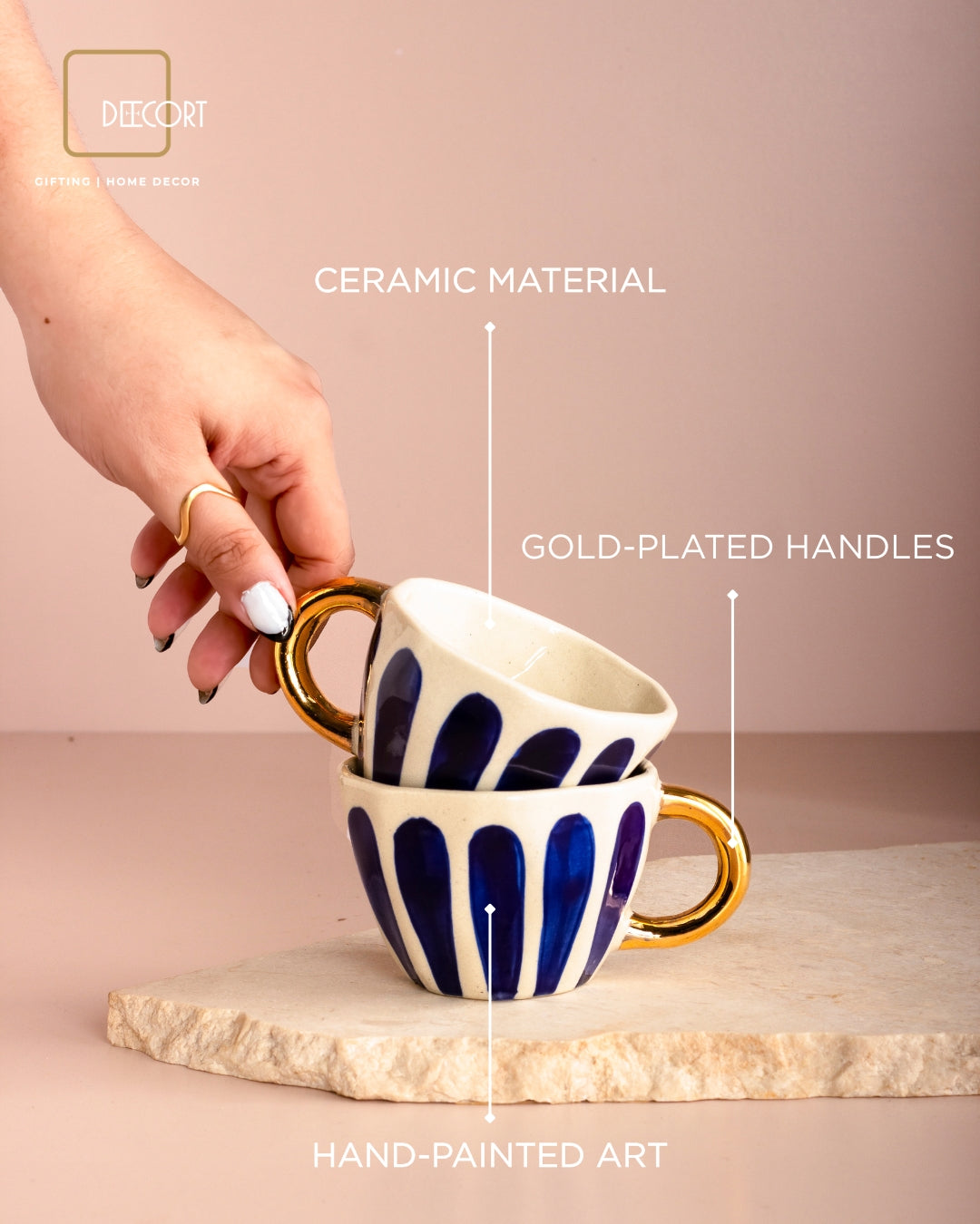 Royal Blue Hand-Painted Tea Cup - Set of 2
