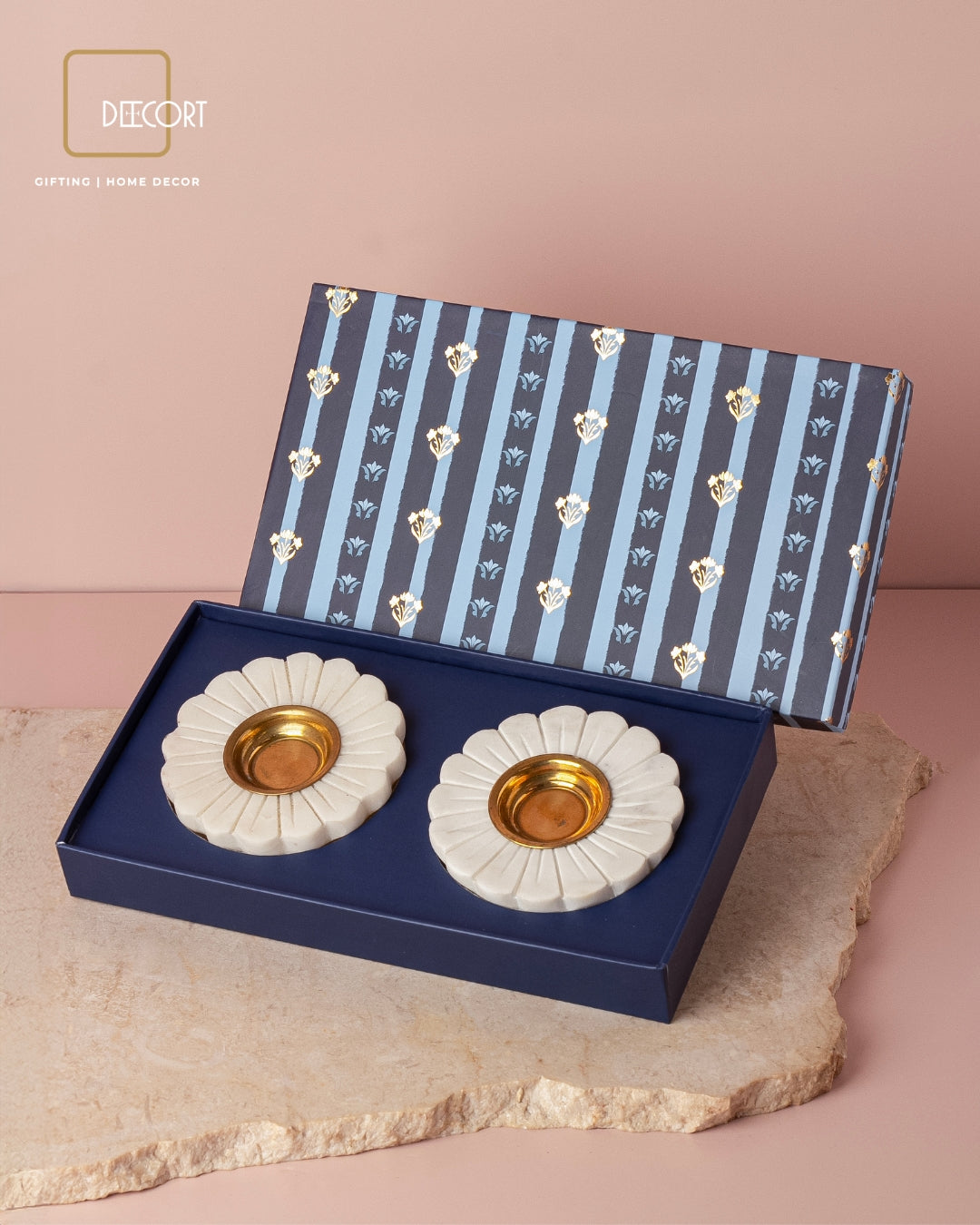 Marble Floral T-light Holder Gift Set