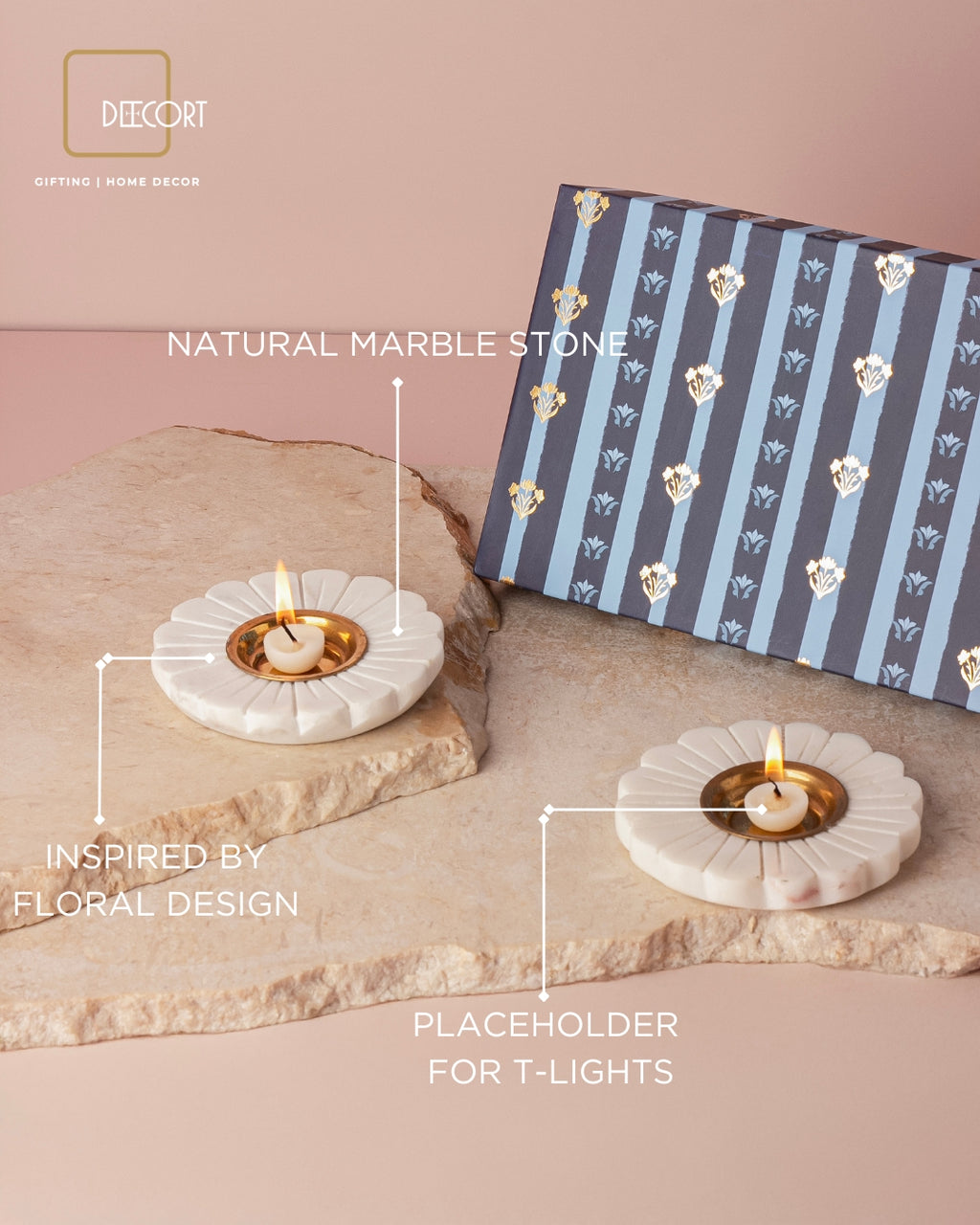 Marble Floral T-light Holder Gift Set