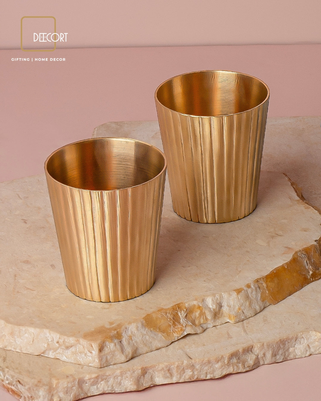 Golden Fluted Brass Glass - Gift Set