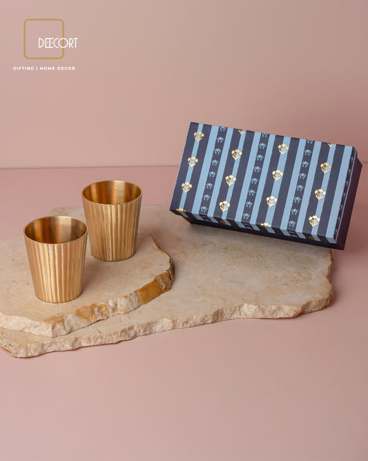 Golden Fluted Brass Glass - Gift Set