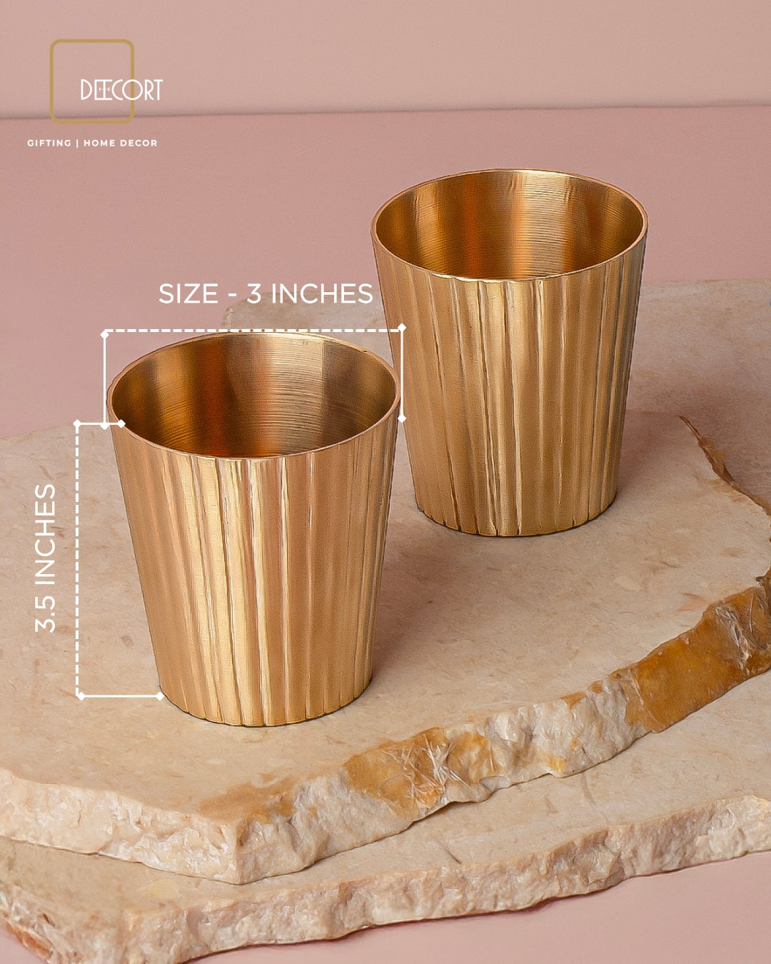 Golden Fluted Brass Glass - Gift Set