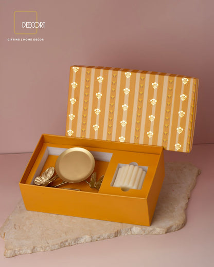 Butterfly Brass Candle Stand and Ivory Fluted Candle Gift Set