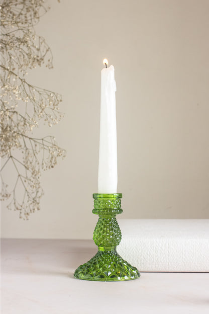 Diamond Jade Green Glass Candle Stands – Mini