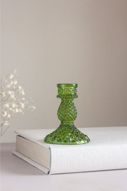 Diamond Jade Green Glass Candle Stands – Mini