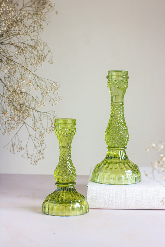 Diamond Garden Green Glass Candle Stands – Set of 2