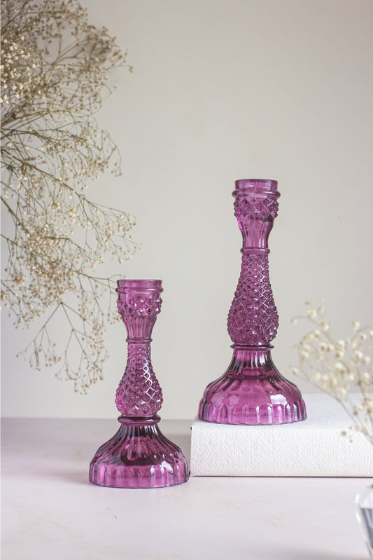 Diamond Grapevine Glass Candle Stands – Set of 2