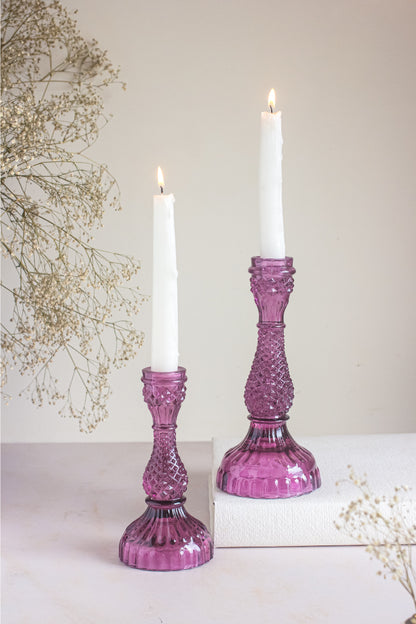 Diamond Grapevine Glass Candle Stands – Set of 2