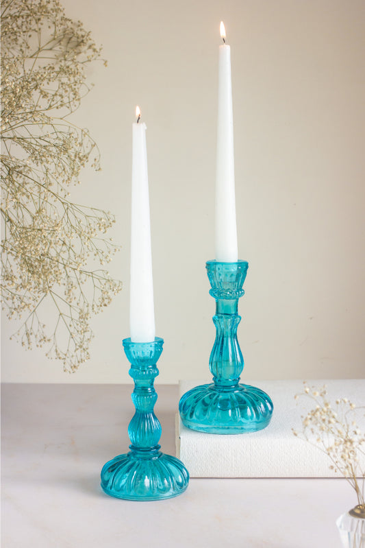 Pumpkin Sea Salt Blue Glass Candle Stands – Set of 2