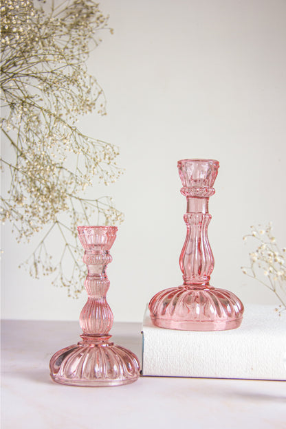 Pumpkin Deep Blush Glass Candle Stands – Set of 2