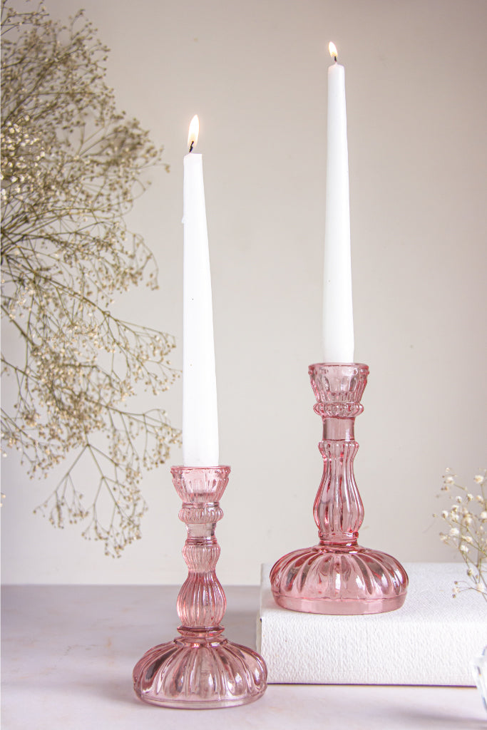 Pumpkin Deep Blush Glass Candle Stands – Set of 2