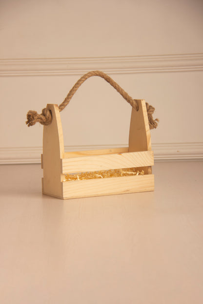 Pinewood Two Jar Basket with Jute Handle