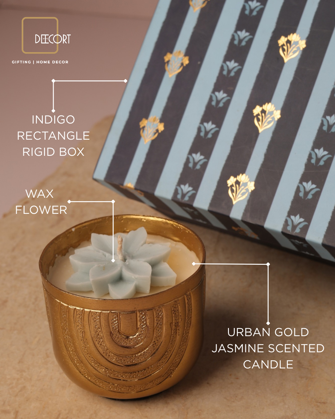 Set of 2 Urban Gold Jasmine-Scented Candles with Wax Flowers – Elegant Festive Gift Set (Gift Box Included)