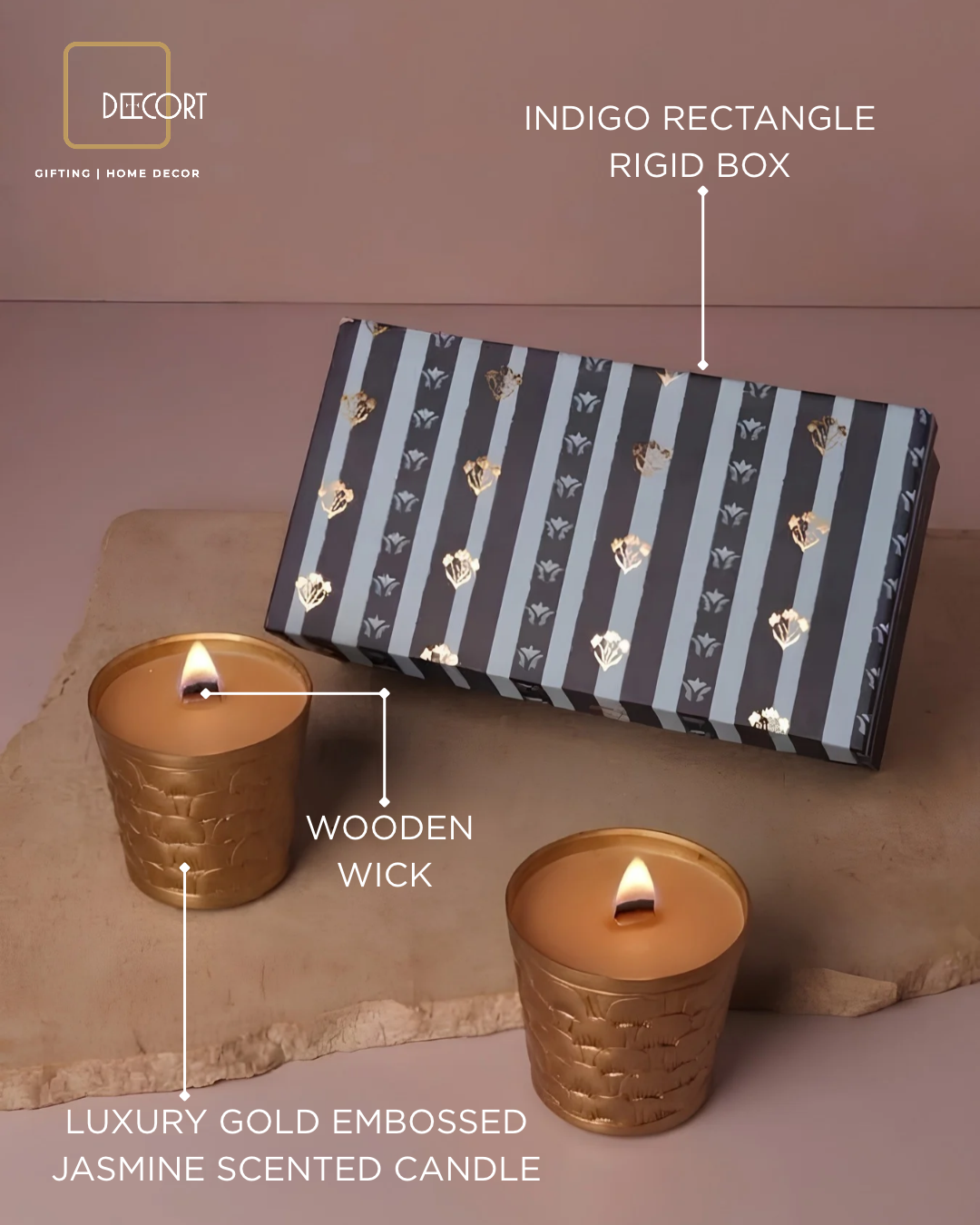 Set of 2 Luxury Gold-Embossed Jasmine-Scented Candles with Wooden Wicks – Premium Fragrance Gift Set (Gift Box Included)