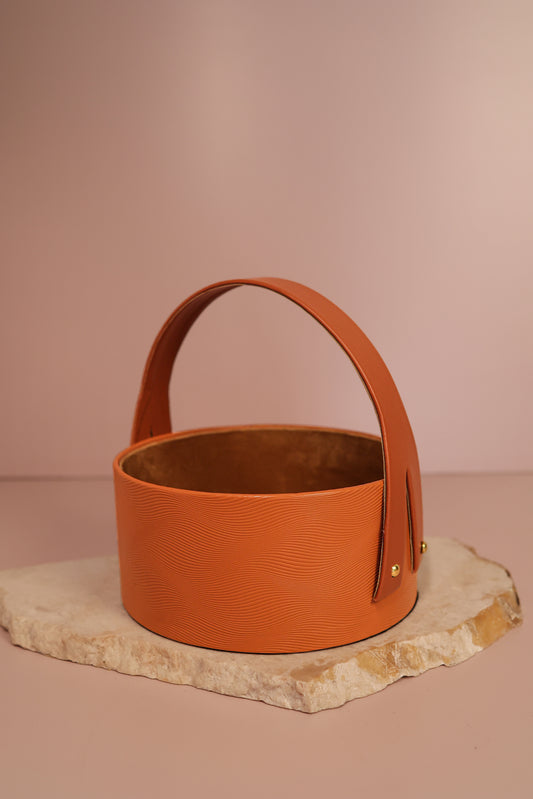 Wave Textured Vegan Leather Round Hamper Basket