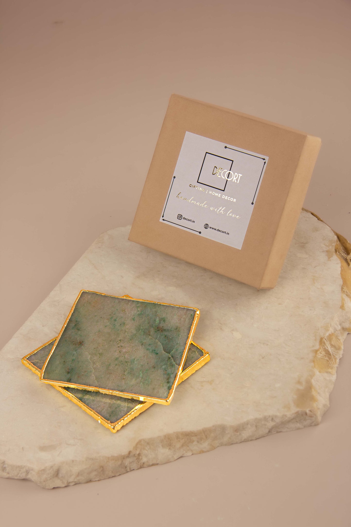 Aventurine Coasters with Gold Electroplated Borders - Set of 2