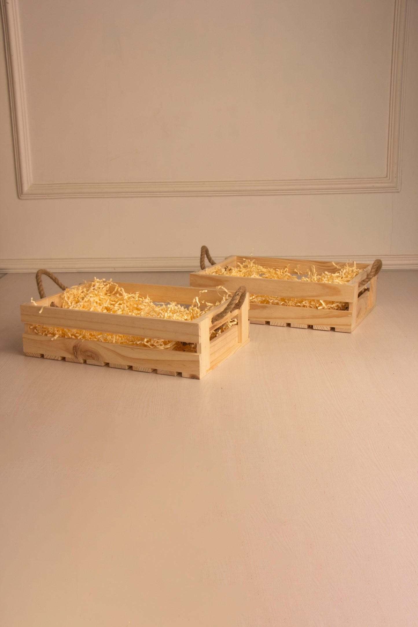 Pinewood Rectangle Basket With Jute Handle - Pack of 2