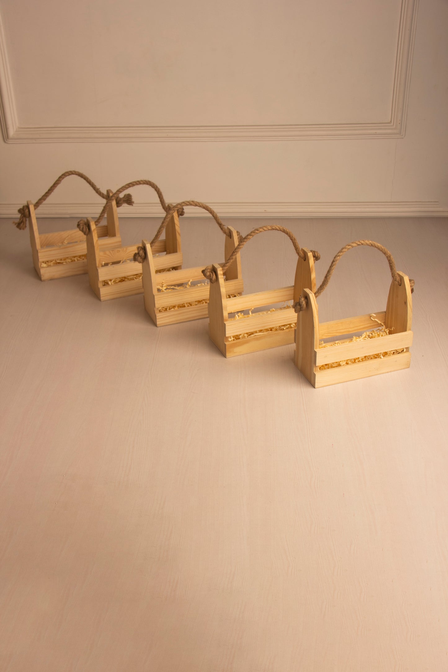 Pinewood Two Jar Basket with Jute Handle - Pack of 5