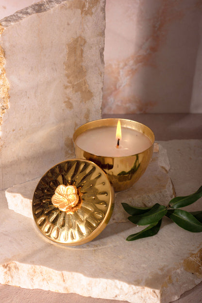 Floral Lid Tapered Gold Scented Candle