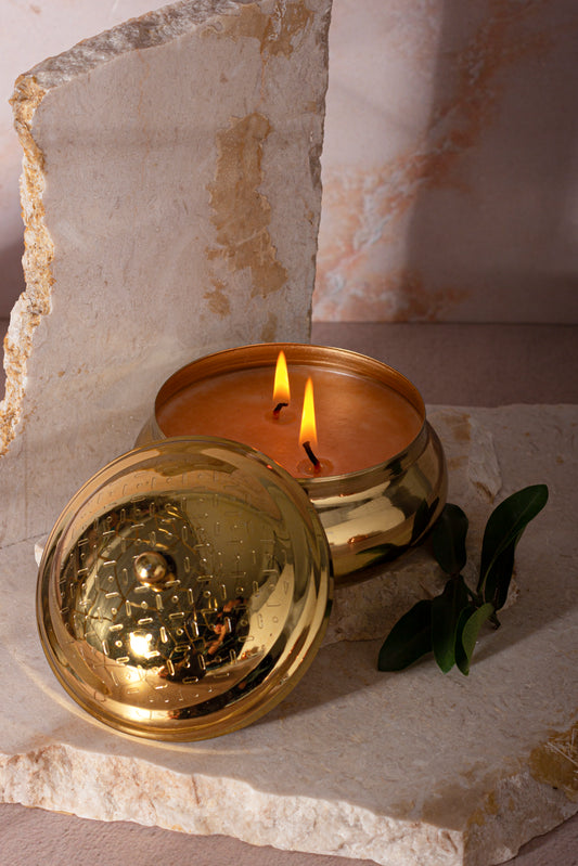 Minimalist Embossed Gold Double Wick Scented Candle