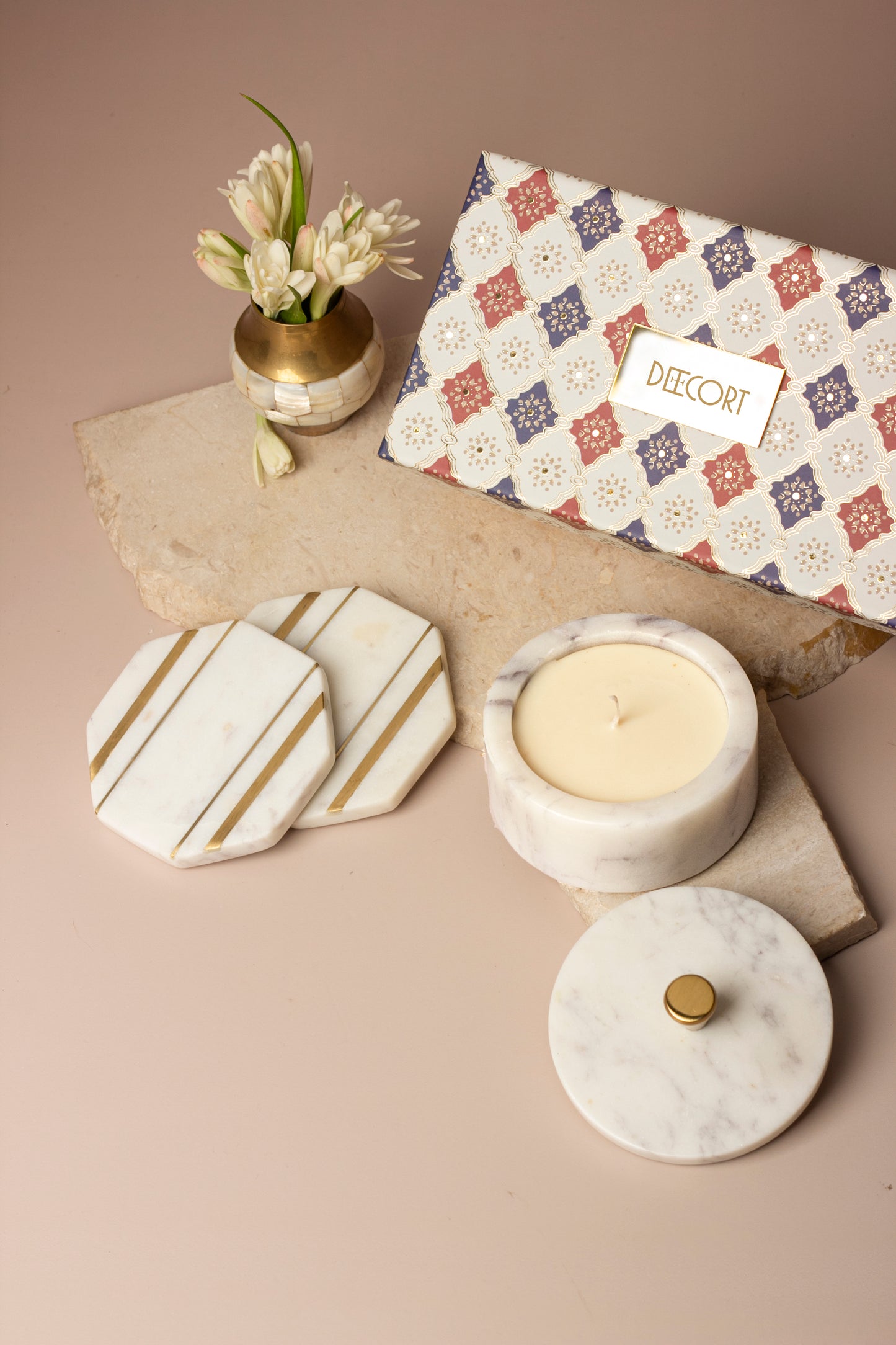 Marble Honeysuckle Candle Coaster duo