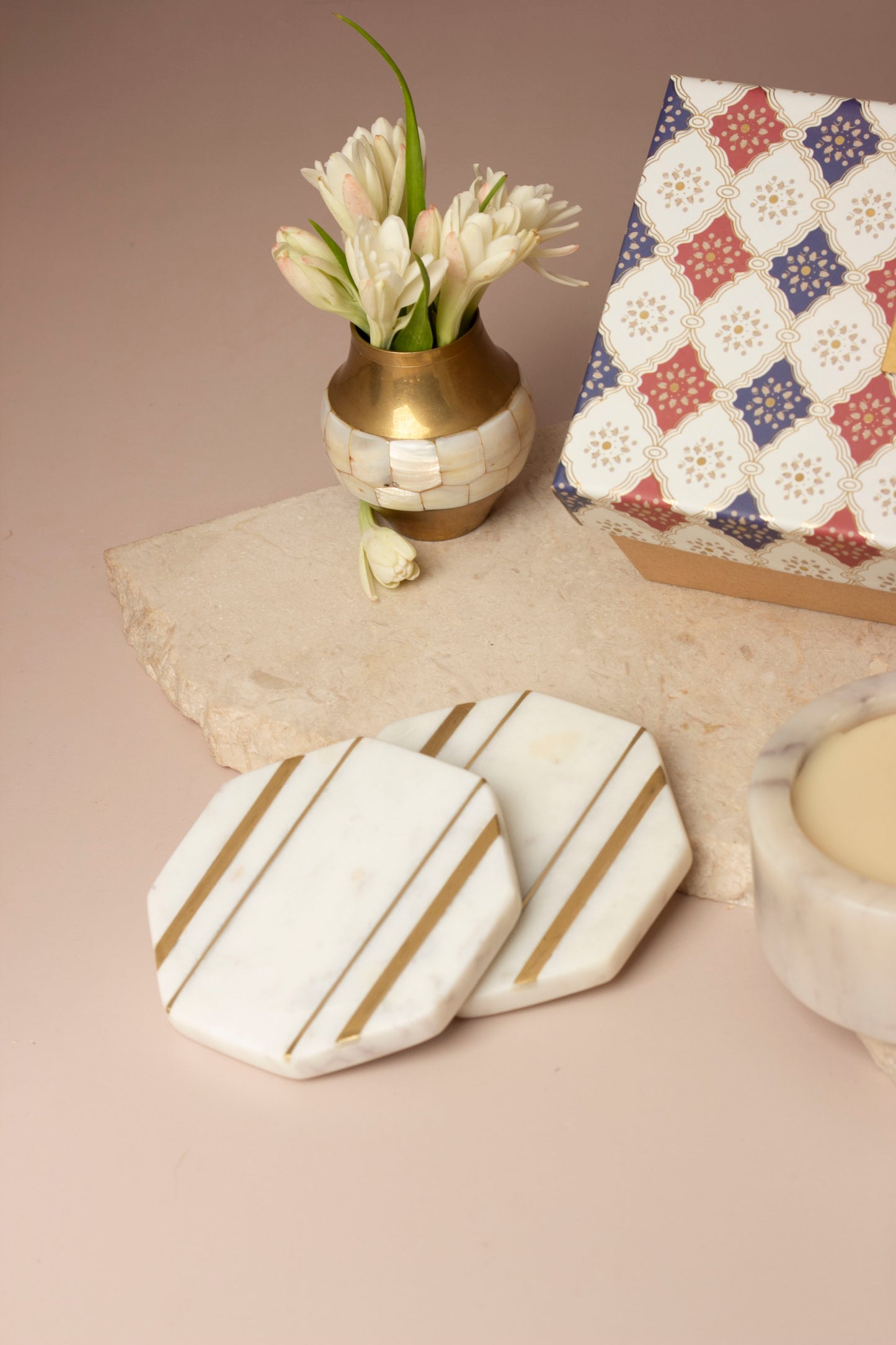 Marble Honeysuckle Candle Coaster duo