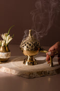 Golden Grace Incense Holder with Handle with pack of 10 Scented Dhoop Cones