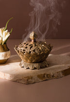Lotus Brass Incense Holder with pack of 10 Scented Dhoop Cones