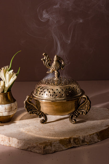 Royal Brass Incense Holder with pack of 10 Scented Dhoop Cones
