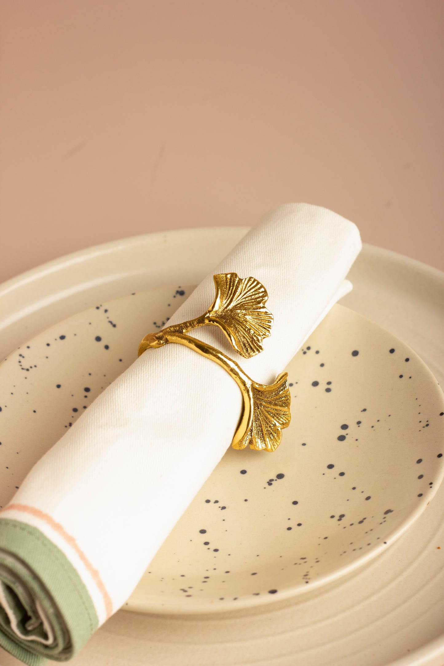 Fan Leaf Gold Brass Napkin Ring - Set of 6