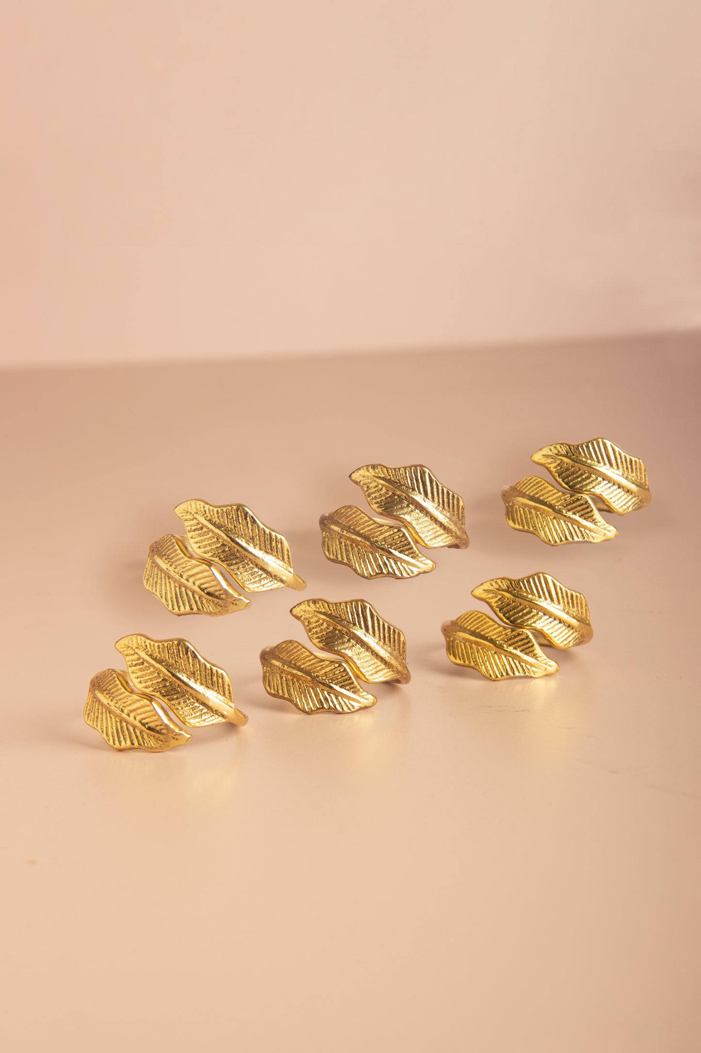 Golden Brass Leaf Napkin Ring - Set of 6