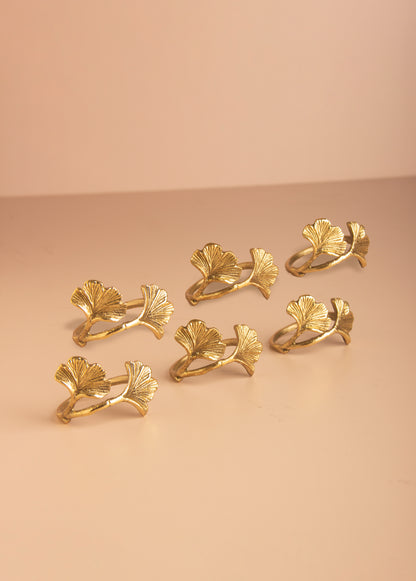 Fan Leaf Gold Brass Napkin Ring - Set of 6