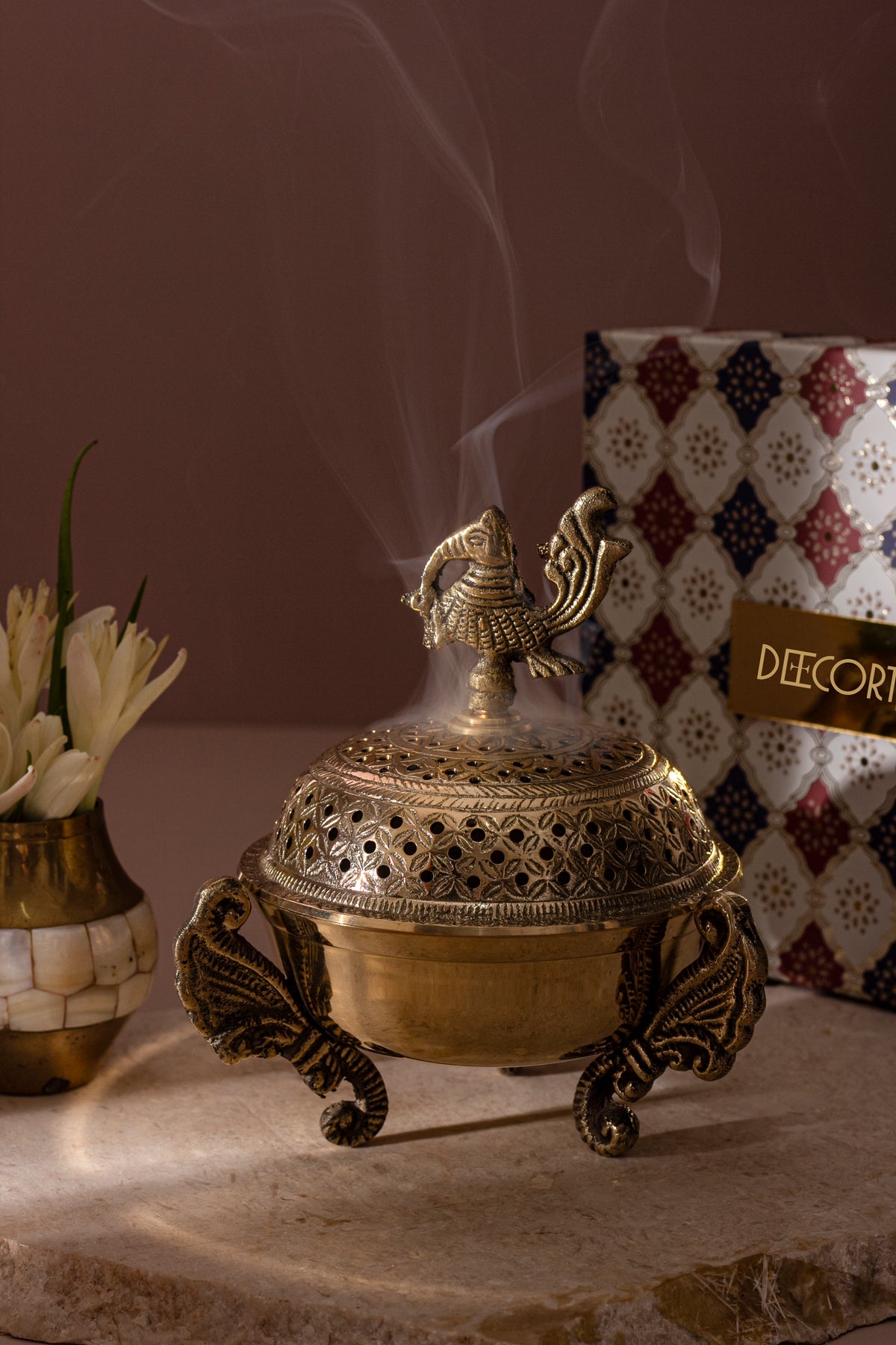 Royal Brass Incense Holder with pack of 10 Scented Dhoop Cones