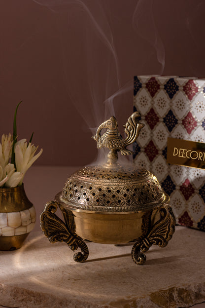 Royal Brass Incense Holder with pack of 10 Scented Dhoop Cones