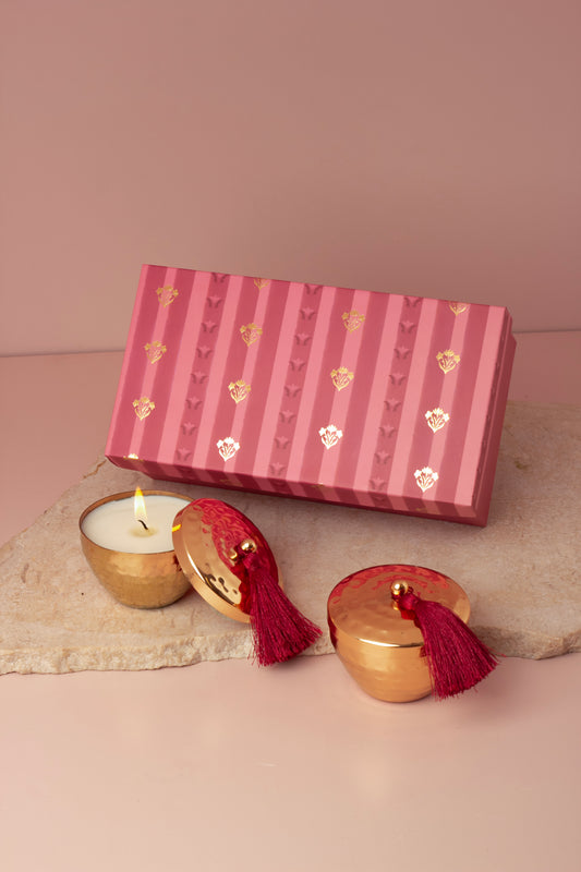 Rose Gold Hammered Scented Candle with Tassel - Set of 2
