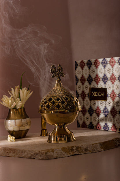 Heritage Brass Incense Holder with Handle with pack of 10 Scented Dhoop Cones