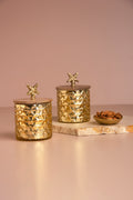Gilded Triangle Gold Glass Jar with Wooden lid - Set of 2