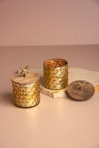 Gilded Triangle Gold Glass Jar with Wooden lid - Set of 2