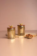 Gilded Crest Glass Jar with Wooden lid - Small - Set of 2