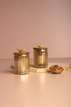 Gilded Crest Glass Jar with Wooden lid - Small - Set of 2