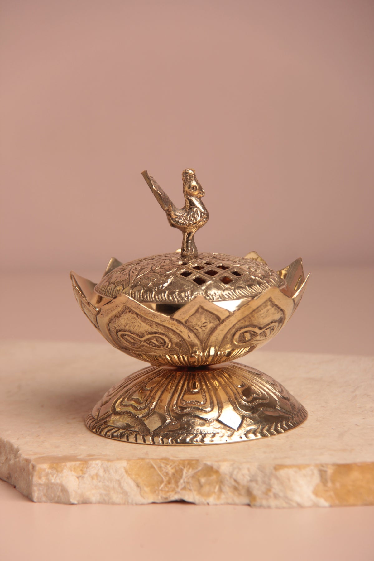 Peacock Brass Incense Holder with pack of 10 Scented Dhoop Cones