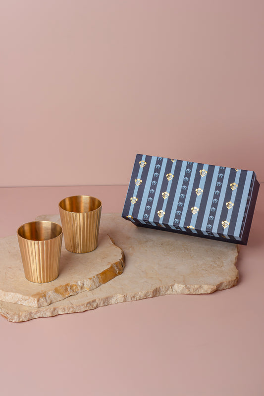 Golden Fluted Brass Glass - Gift Set