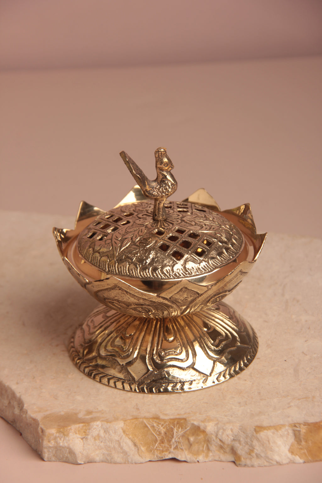 Peacock Brass Incense Holder with pack of 10 Scented Dhoop Cones