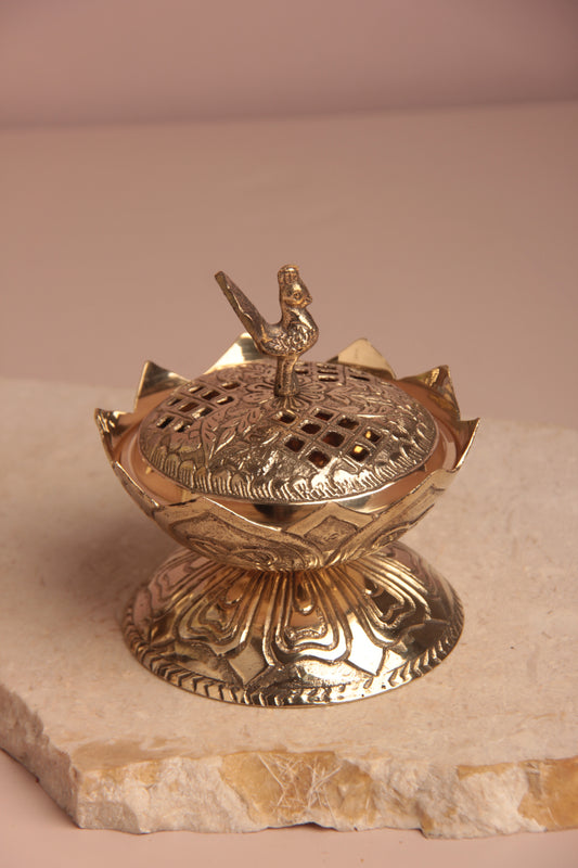 Peacock Brass Incense Holder with pack of 10 Scented Dhoop Cones