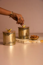 Gilded Crest Glass Jar with Wooden lid - Big - Set of 2