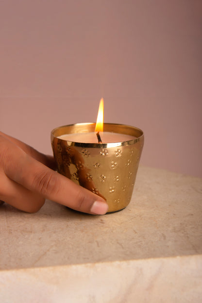 Gold-Plated Hand-Embossed Indian Jasmine Scented Candle – Mini size