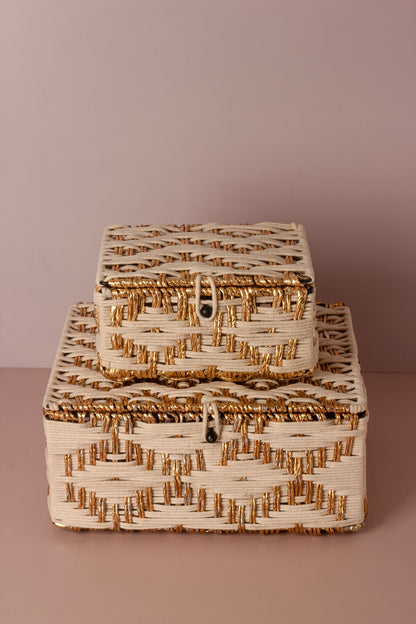 Ivory Gold Weave Gift Box