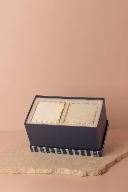 Luxury Hand-Painted Ceramic Cup Set with Gold Accents and Square Marble Coasters - Set of 2 (Gift Box Included)