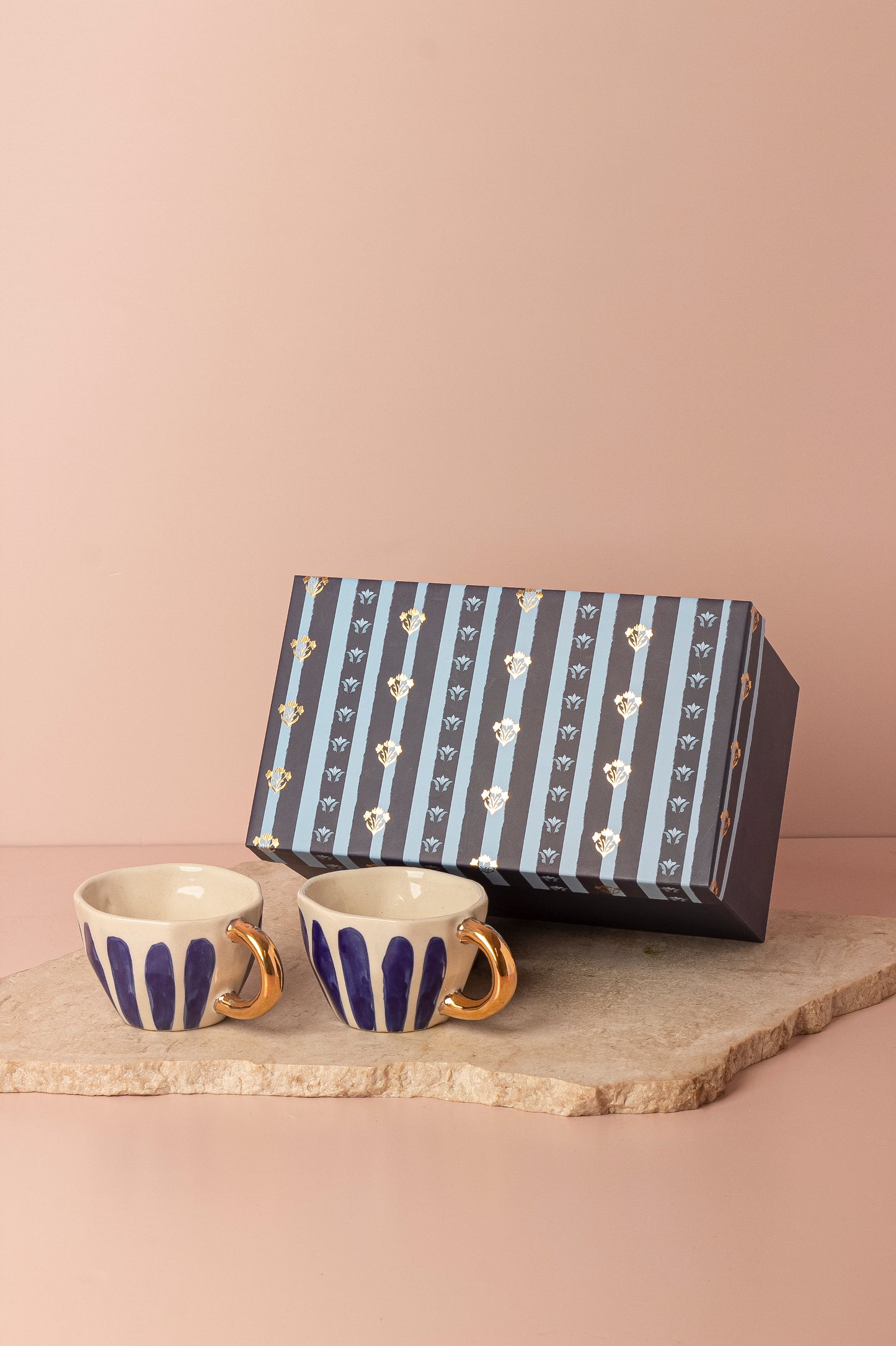 Royal Blue Hand-Painted Tea Cup - Set of 2